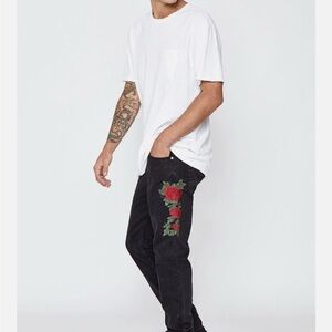 PacSun Black Slim Jeans with Red Floral Design